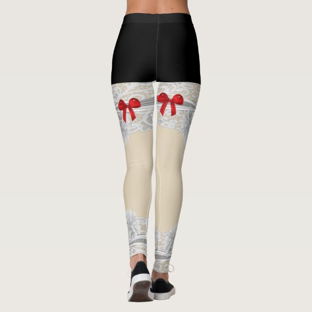 Leggings Patrón de garrapatas del arco rojo de las novias d (Reverso)