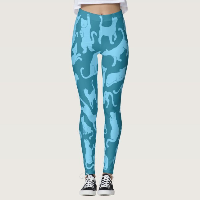 Leggings Patrón de gato azul (Anverso)