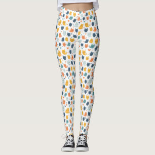 Leggings Patrón de gato caprichoso kawaii azul amarillo nar