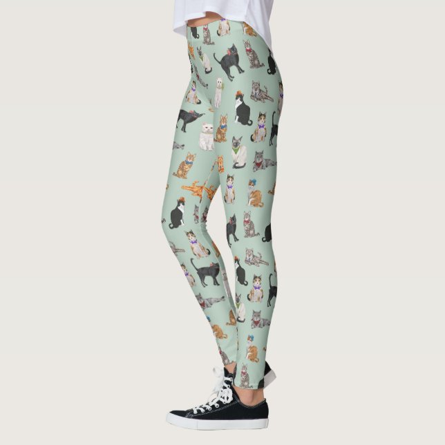 Leggings Patrón de gato de cúrcuma de gatitos (Izquierda)