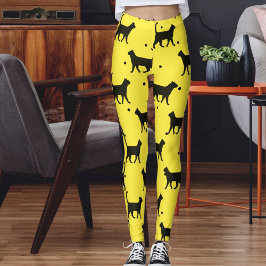 Leggings Patrón de gato de lunares amarillo y negro lindo a