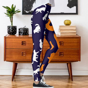 Leggings Patrón de gato de Naranja blanco fotográfico perso