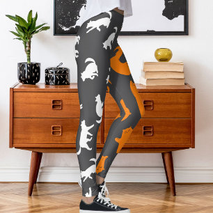 Leggings Patrón de gato de Naranja gris blanco fotográfico