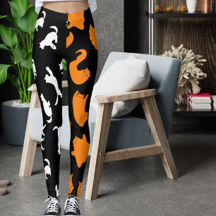 Leggings Patrón de gato de Naranja negro blanco fotográfico