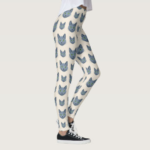Leggings Patrón de gato elegante y lindo gato azul ruso
