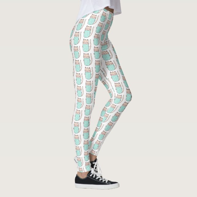 Leggings Patrón de gato floral lindo (Derecha)