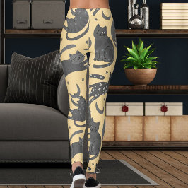 Leggings Patrón de gato gatito beige y gris de amante de ma