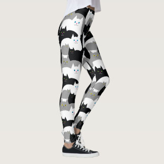 Leggings Patrón de gato gatito en negro, blanco y gris