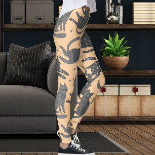 Leggings Patrón de gato gatito gris y melocotón para amante