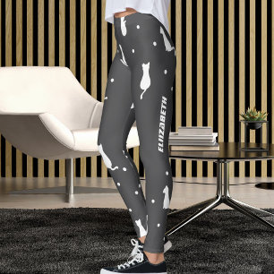 Leggings Patrón de gato gris y blanco personalizado para am
