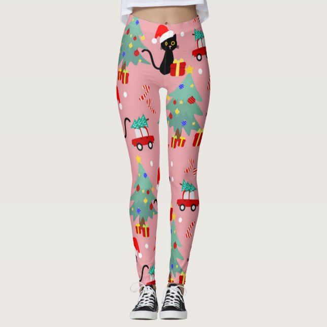 Leggings Patrón de gato negro de los navidades (Anverso)