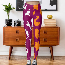 Leggings Patrón de gato rosado de Naranja blanco fotográfic