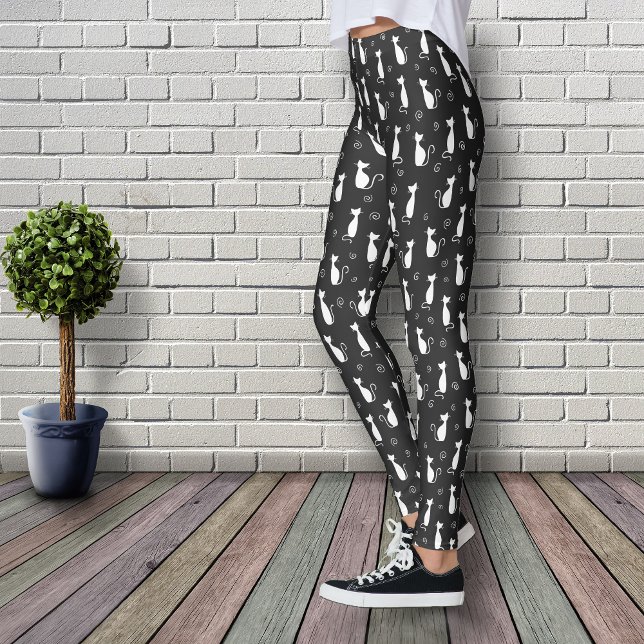 Leggings Patrón de gatos blancos en negro (Subido por el creador)