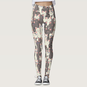 Leggings Patrón de gatos blancos y grises
