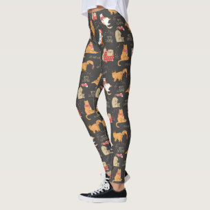 Leggings Patrón de gatos festivos con Navidades de luces