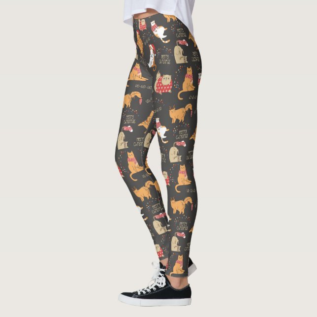 Leggings Patrón de gatos festivos con Navidades de luces (Izquierda)