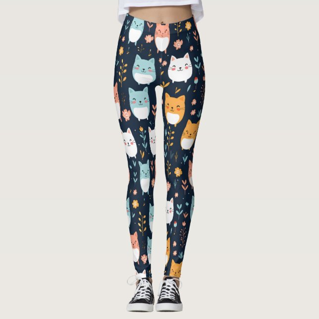 Leggings Patrón de gatos pasteles (Anverso)