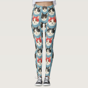 Leggings Patrón de gatos rojos y negros