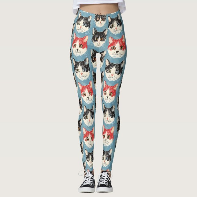 Leggings Patrón de gatos rojos y negros (Anverso)