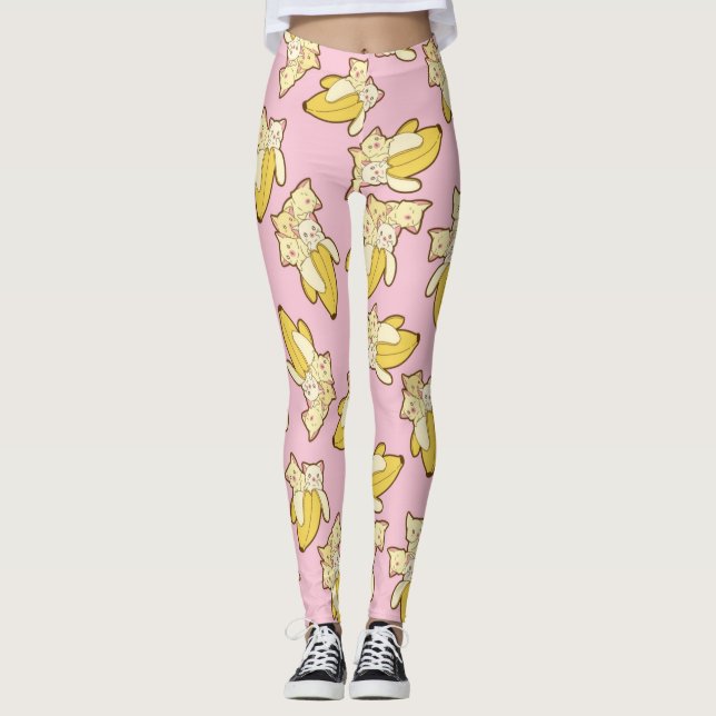 Leggings Patrón De Gatos Y Bananas (Anverso)