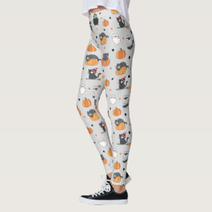 Leggings Patrón de gatos y fantasmas de Halloween