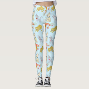 Leggings Patrón De Gatos Y Flores De Personalizado Cuto