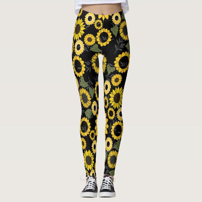 Leggings Patrón de girasol A01.b Negro BG (Anverso)