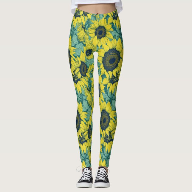 Leggings Patrón de girasol colorido estético  (Anverso)
