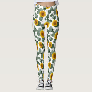 Leggings Patrón de girasoles con hojas de eucalipto