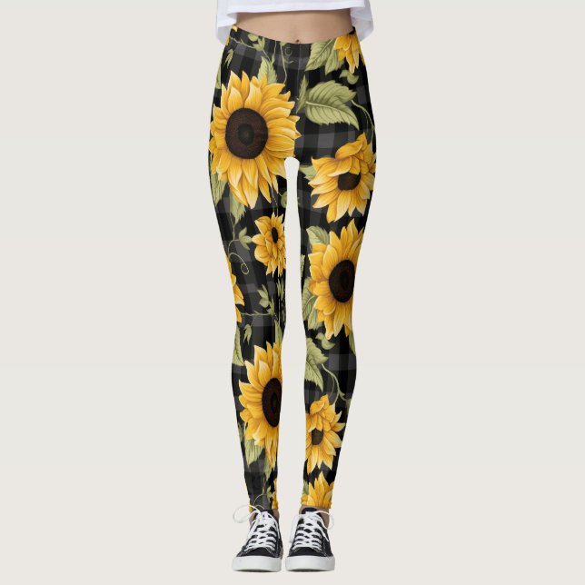 Leggings Patrón de girasoles de Gingham (Anverso)