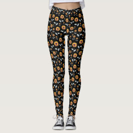 Leggings Patrón de girasoles en negro