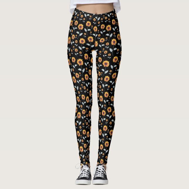 Leggings Patrón de girasoles en negro (Anverso)