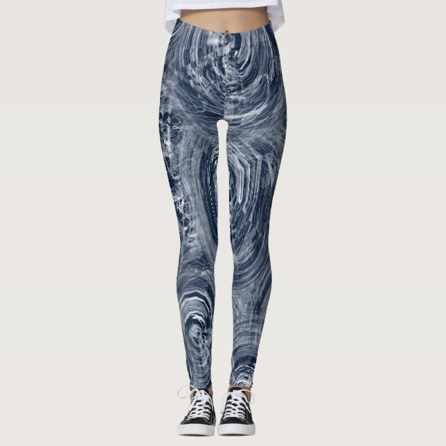 Leggings Patrón de giro azul y blanco abstracto (Anverso)