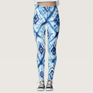 Leggings Patrón de giro de tinta azul Shibori Indigo