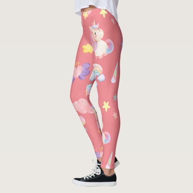 Leggings Patrón de globo de arco iris de unicornio dulce ro (Izquierda)