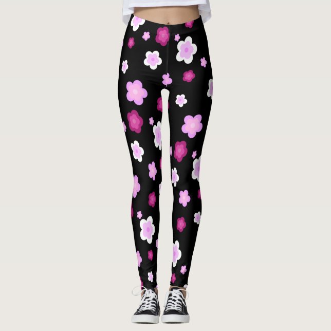 Leggings Patrón de gradiente floral de flor rosada (Anverso)