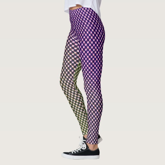 Leggings Patrón de gradiente geométrico abstracto a cuadros (Izquierda)