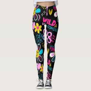 Leggings Patrón de Grafiti de Flor Sonriente de Moda