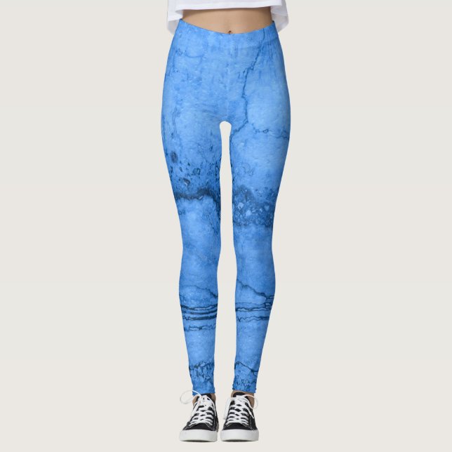 Leggings Patrón de granito azul, mármol azul, piedra azul (Anverso)