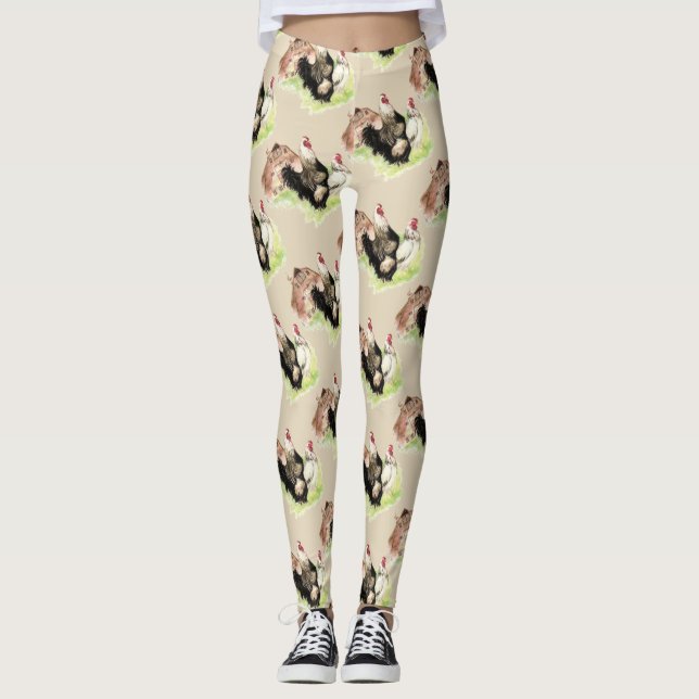 Leggings Patrón de granja de pollo divertido Hen Rooster (Anverso)
