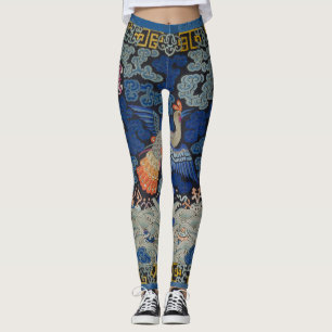 Leggings Patrón de grulla china vintage: azul imperial