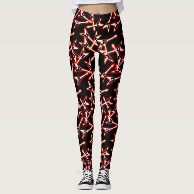 Leggings Patrón de guitarra eléctrica Metalizado dura roja  (Anverso)