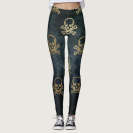 Leggings Patrón de Halloween con cráneo dorado y cruces