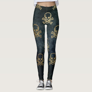 Leggings Patrón de Halloween con cráneo dorado y cruces