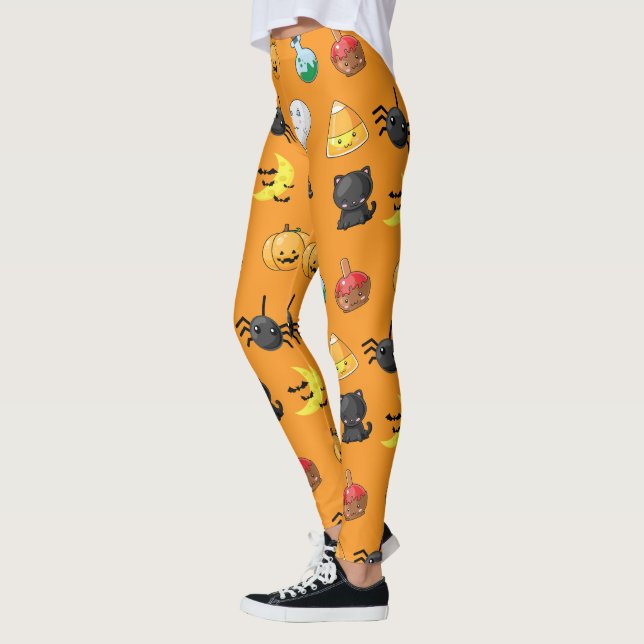 Leggings Patrón de Halloween con fondo naranja (Izquierda)