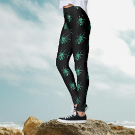 Leggings Patrón de Halloween de arañas negras verdes gótica