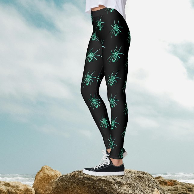 Leggings Patrón de Halloween de arañas negras verdes gótica (Subido por el creador)