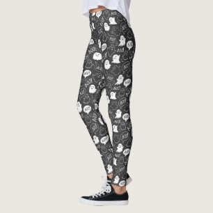 Leggings Patrón de Halloween de Doodle Cute de B&W