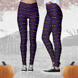 Leggings Patrón de Halloween de gato negro y morado