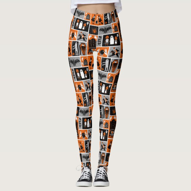 Leggings Patrón de Halloween de la casa embrujada (Anverso)